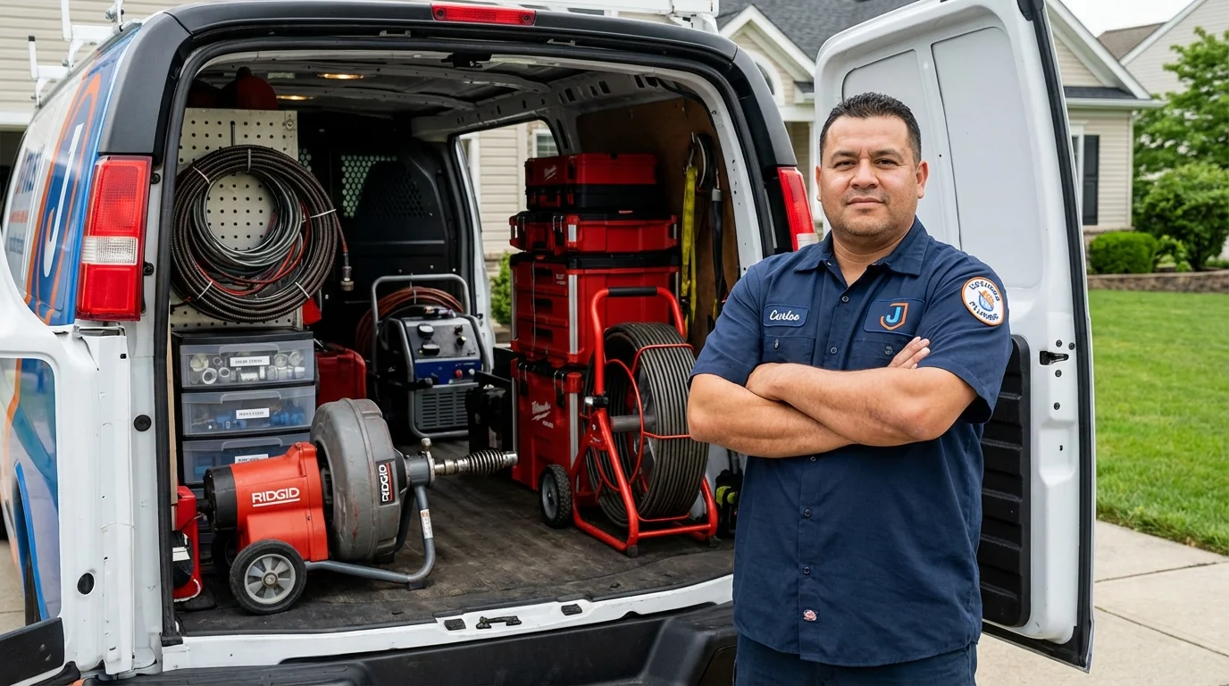 Professional drain cleaning equipment and Johns Plumbing LLC plumber in Crump