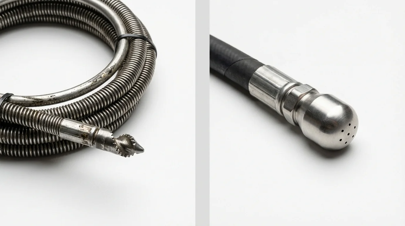 Drain snake cable and hydro jetting nozzle used for drain cleaning in Crump, TN