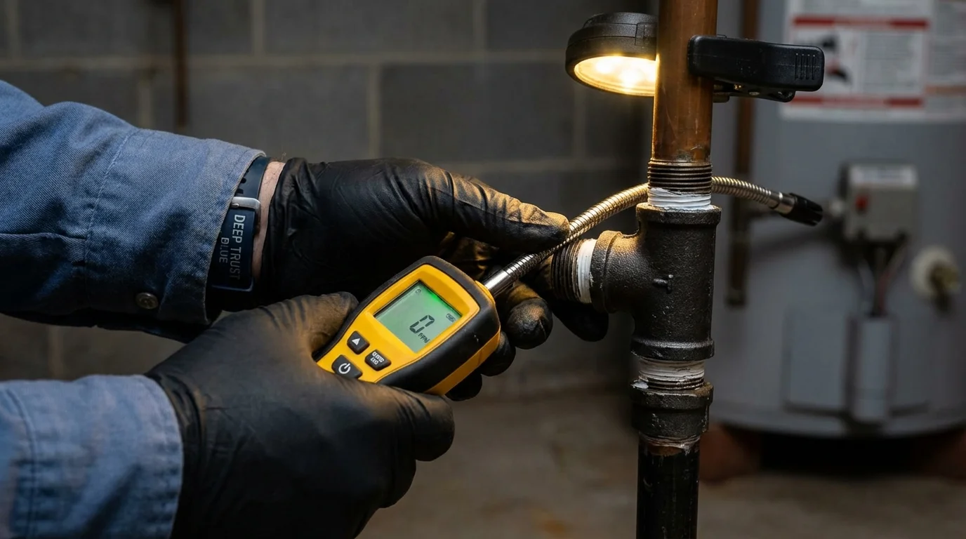 Gas leak detection with electronic sniffer by Johns Plumbing LLC in Crump