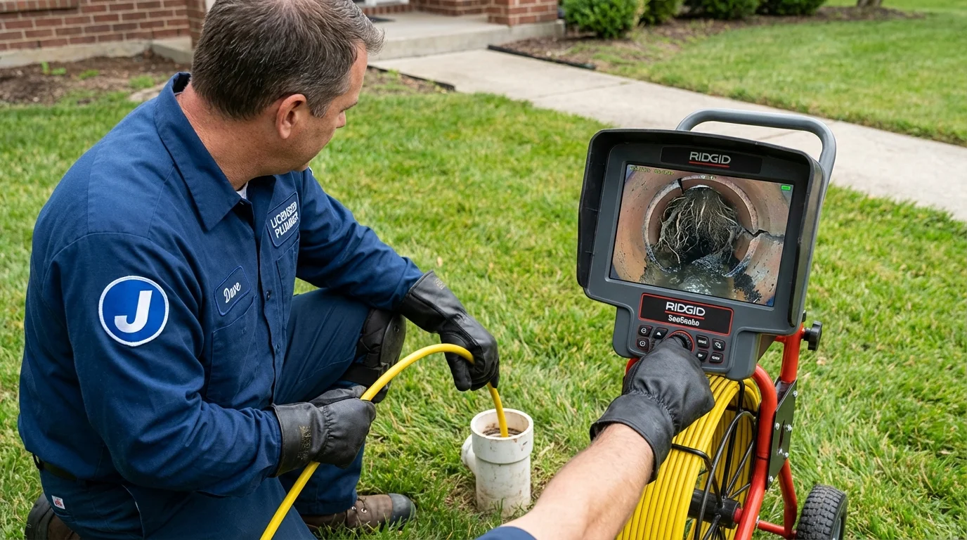 Sewer camera inspection being performed by Johns Plumbing LLC in Crump