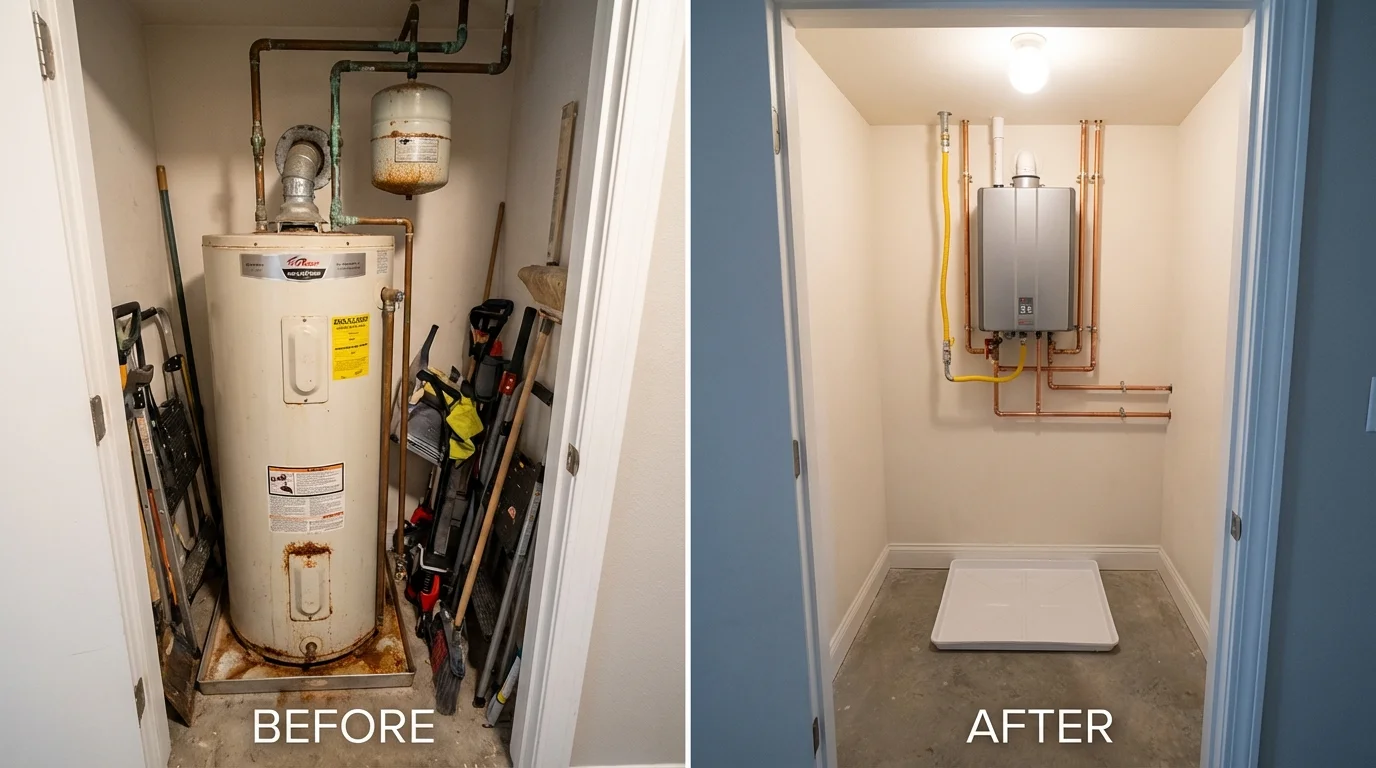Tank water heater versus wall-mounted tankless unit comparison for Crump, TN homeowners