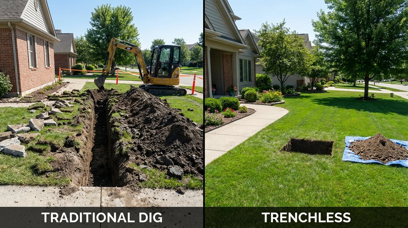 Trenchless sewer repair with minimal yard damage versus traditional excavation in Crump, TN